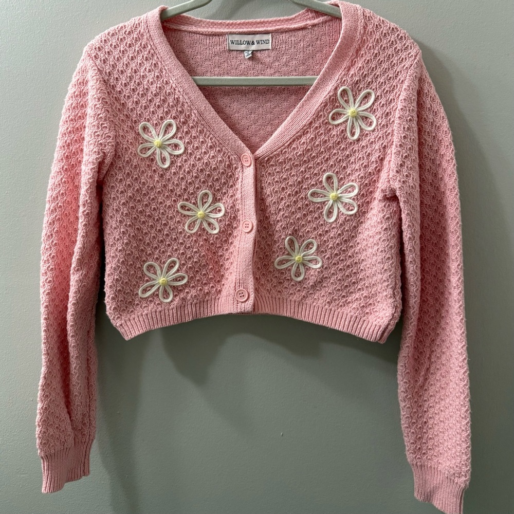 Pink Floral Knit Cardigan